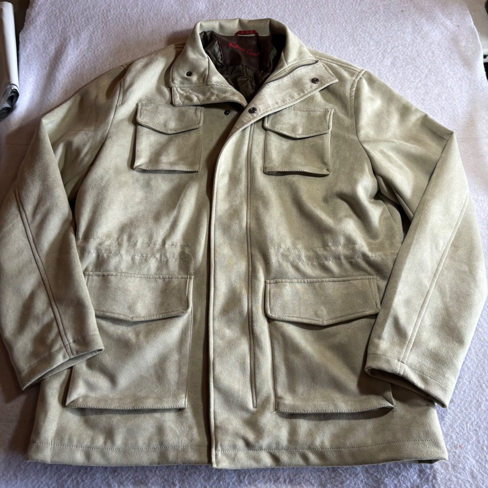 Robert Graham Mens Faux Suede Field Jacket Gray Beige‎ Size L